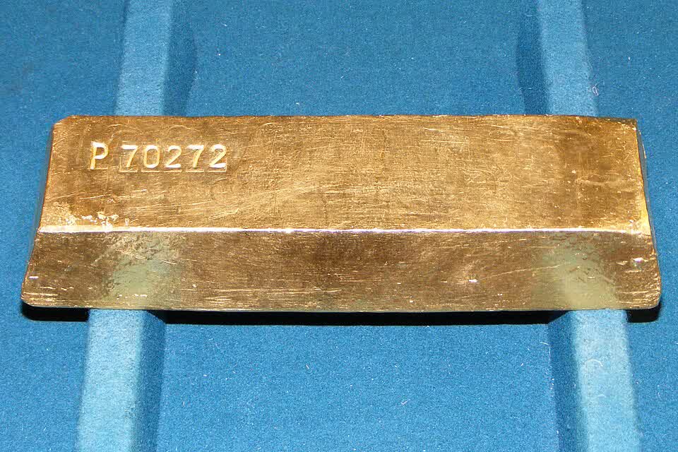Cast gold bars, of the kind a first pour produces.